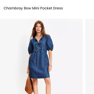 LOFT Blue Denim Mini Dress with Bow